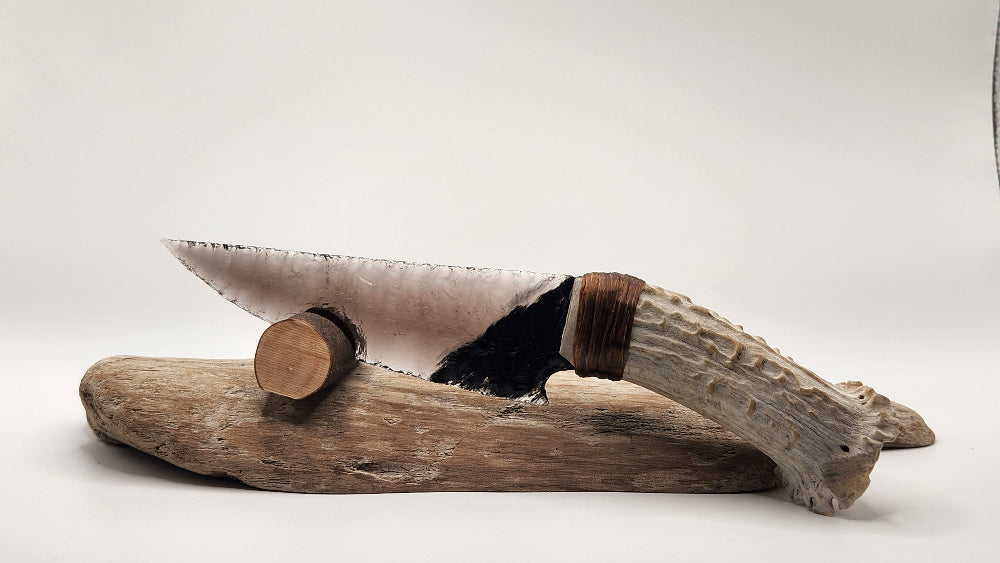 Transparent Obsidian Stone Knife +Deer Antler