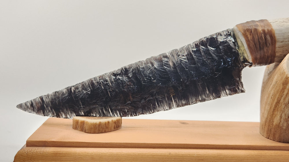 Transparent Obsidian Stone Knife +Deer Antler