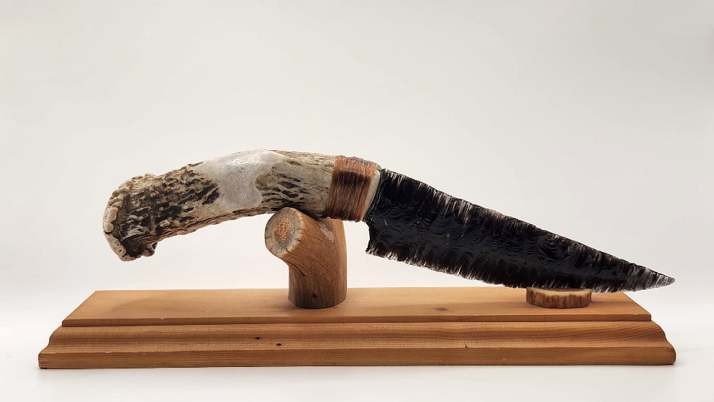 Transparent Obsidian Stone Knife +Deer Antler