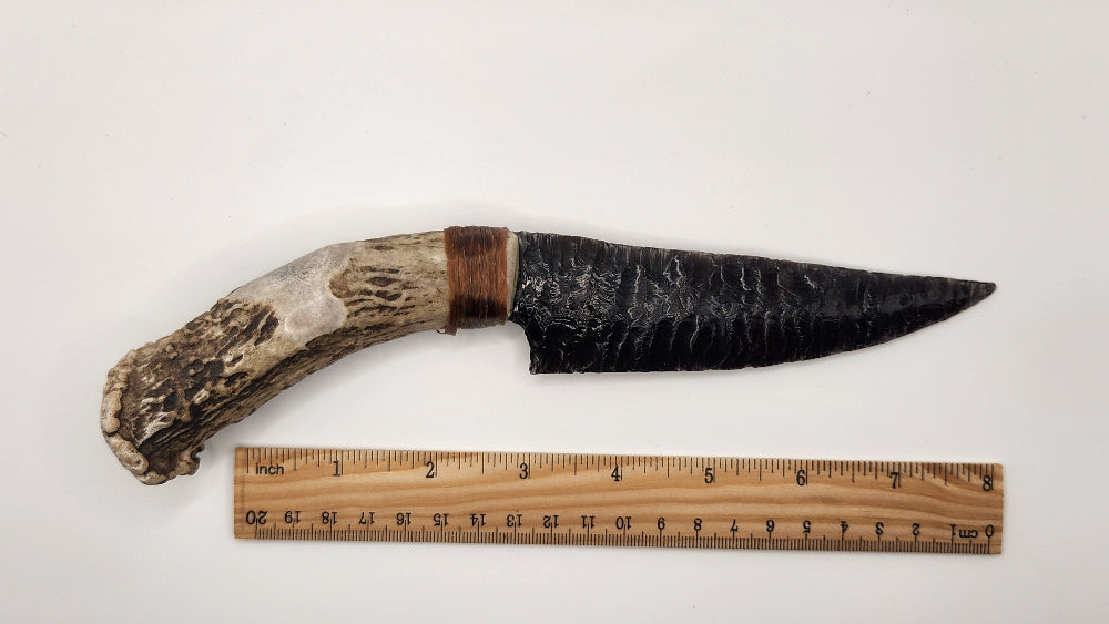 Transparent Obsidian Stone Knife +Deer Antler