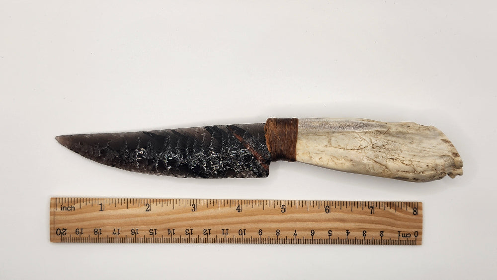 Transparent Obsidian Stone Knife +Deer Antler