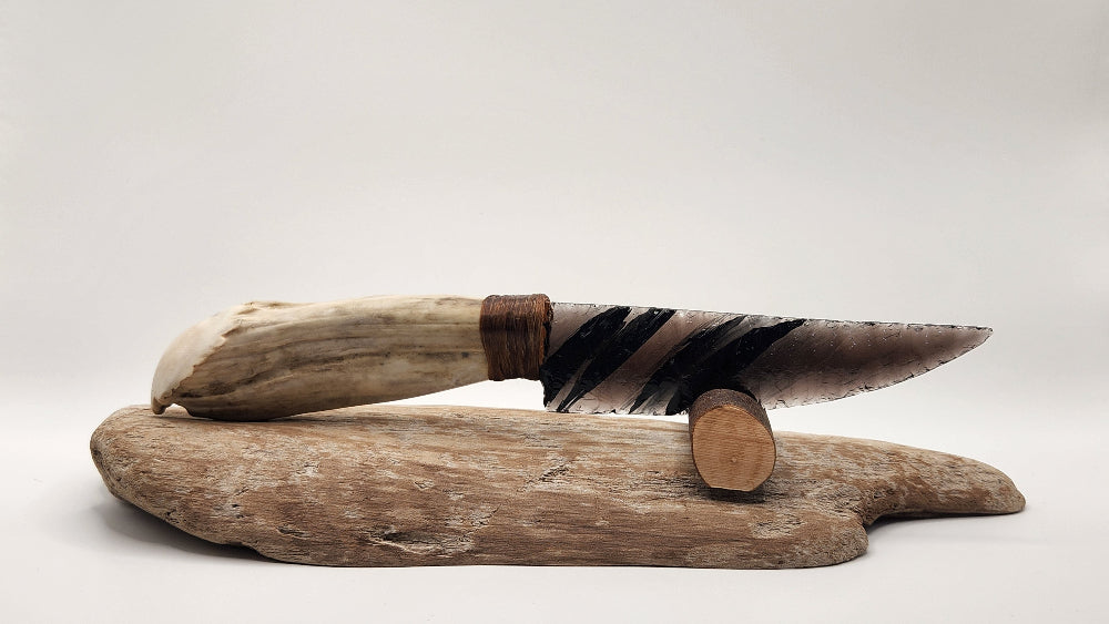 Transparent Obsidian Stone Knife +Deer Antler