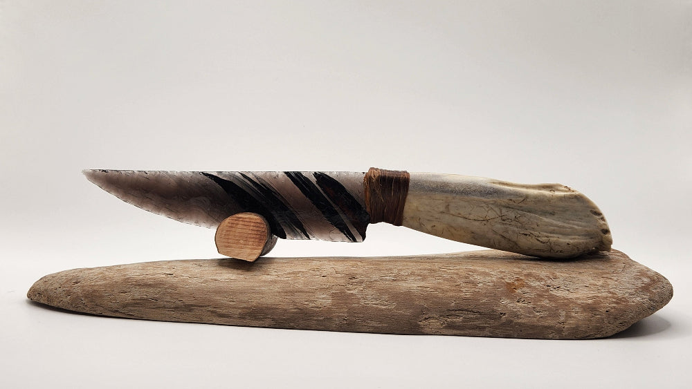 Transparent Obsidian Stone Knife +Deer Antler
