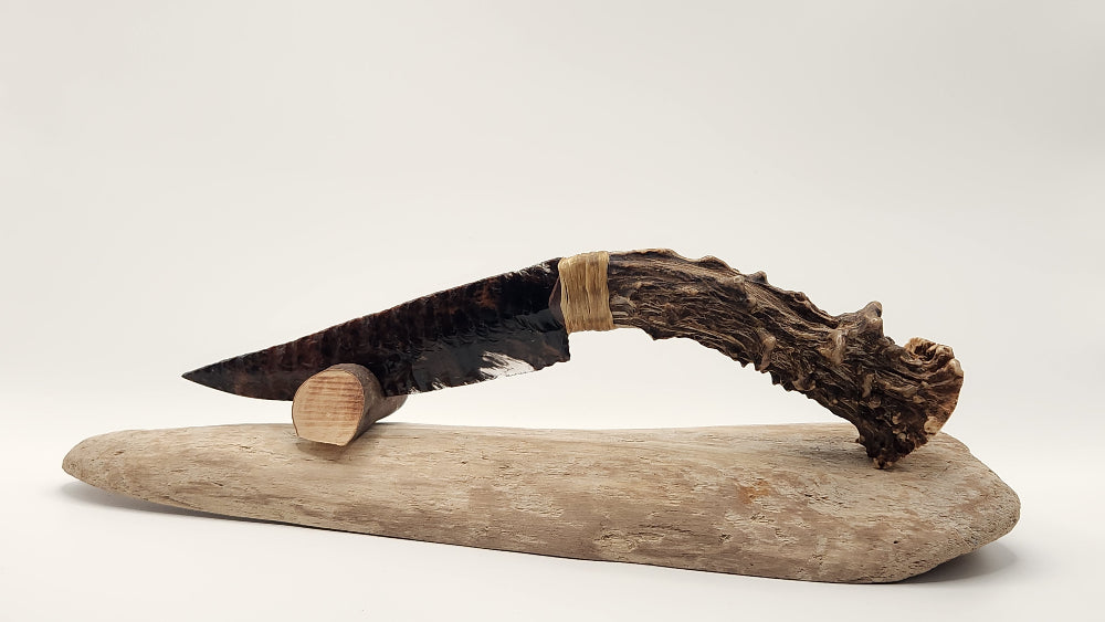 Tri color Obsidian Stone Knife +Deer Antler