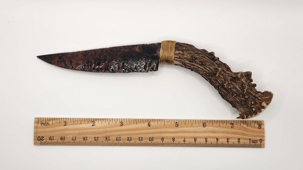 Tri color Obsidian Stone Knife +Deer Antler