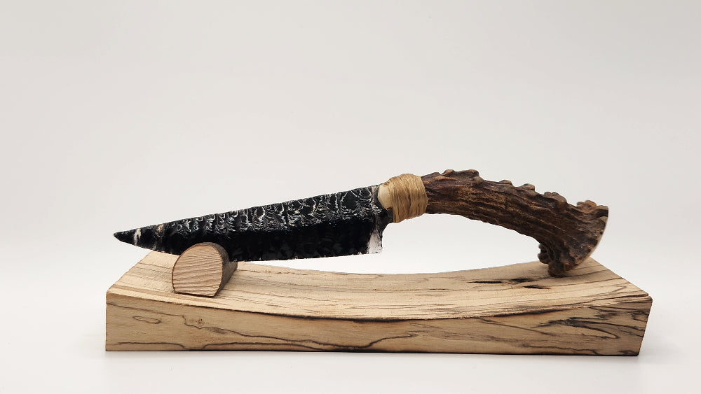 Black Transparent Obsidian Stone + Deer Antler