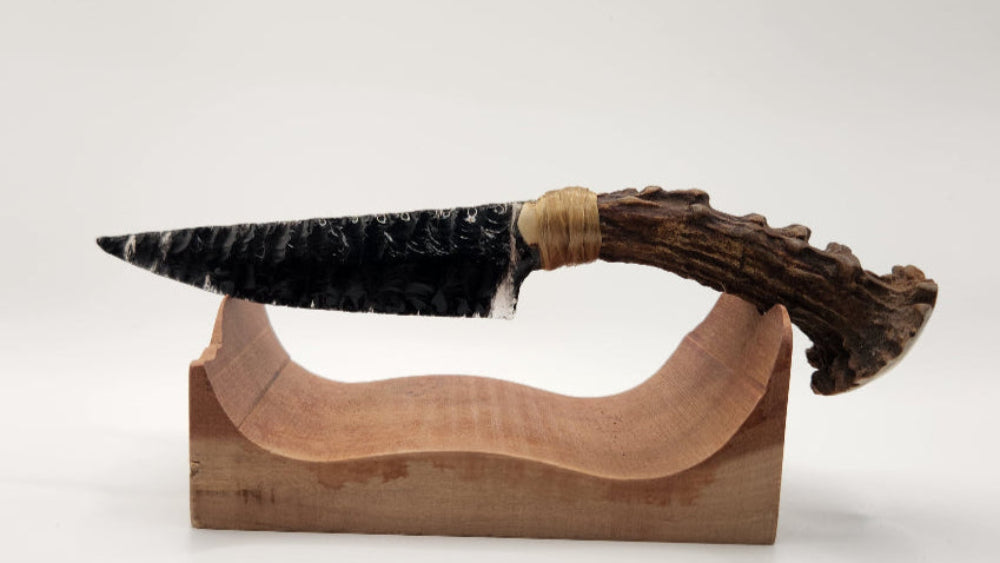 Black Transparent Obsidian Stone +Deer Antler