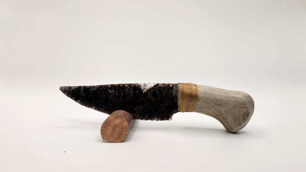 Tri color Obsidian Stone Knife +Deer Antler