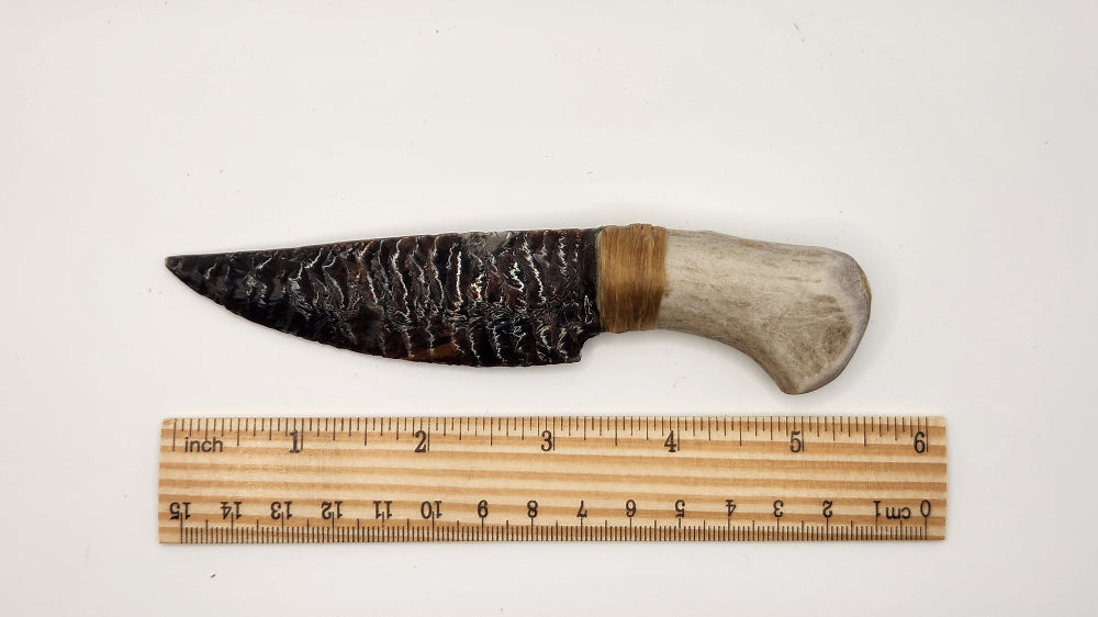 Tri color Obsidian Stone Knife +Deer Antler