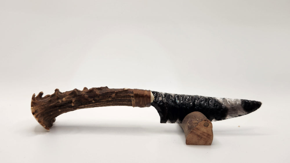 Transparent Obsidian Stone Knife +Deer Antler