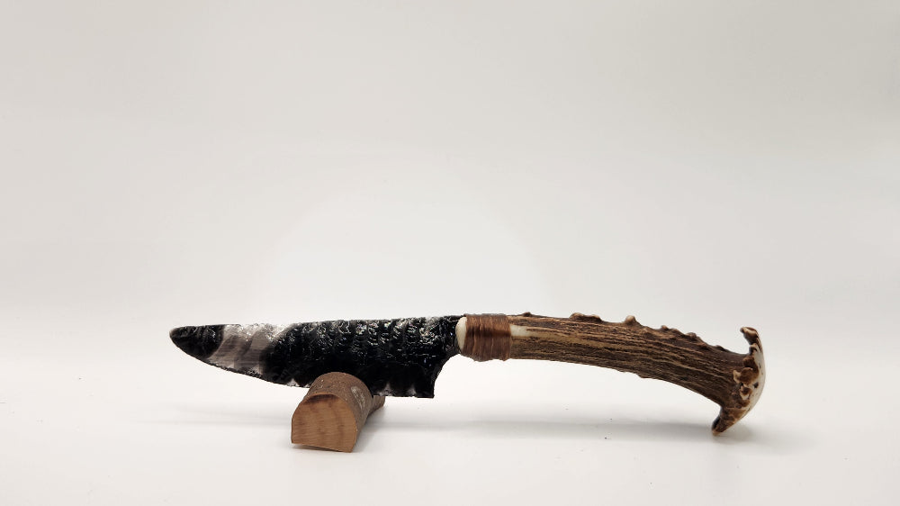 Transparent Obsidian Stone Knife +Deer Antler