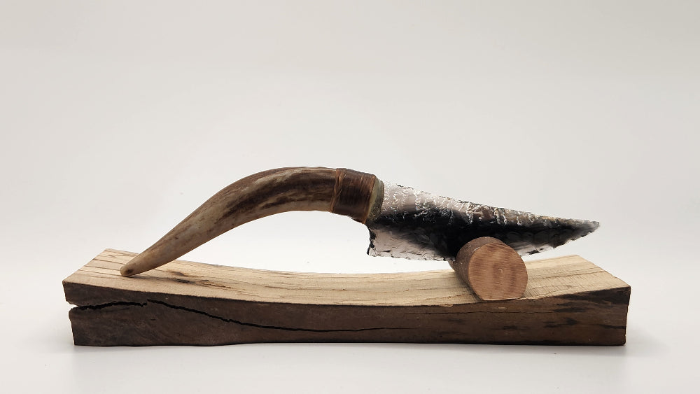 Transparent Obsidian Stone Knife +Deer Antler