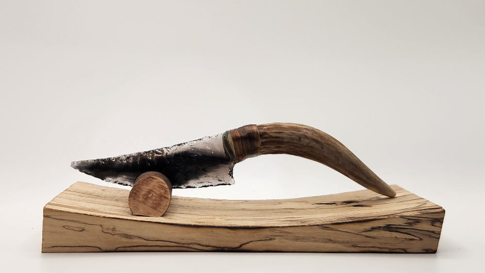 Transparent Obsidian Stone Knife +Deer Antler