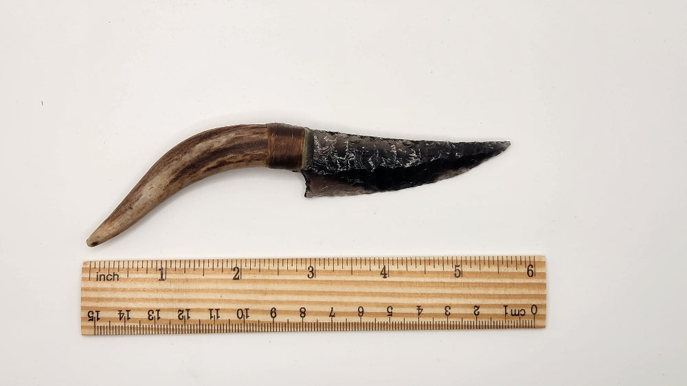 Transparent Obsidian Stone Knife +Deer Antler