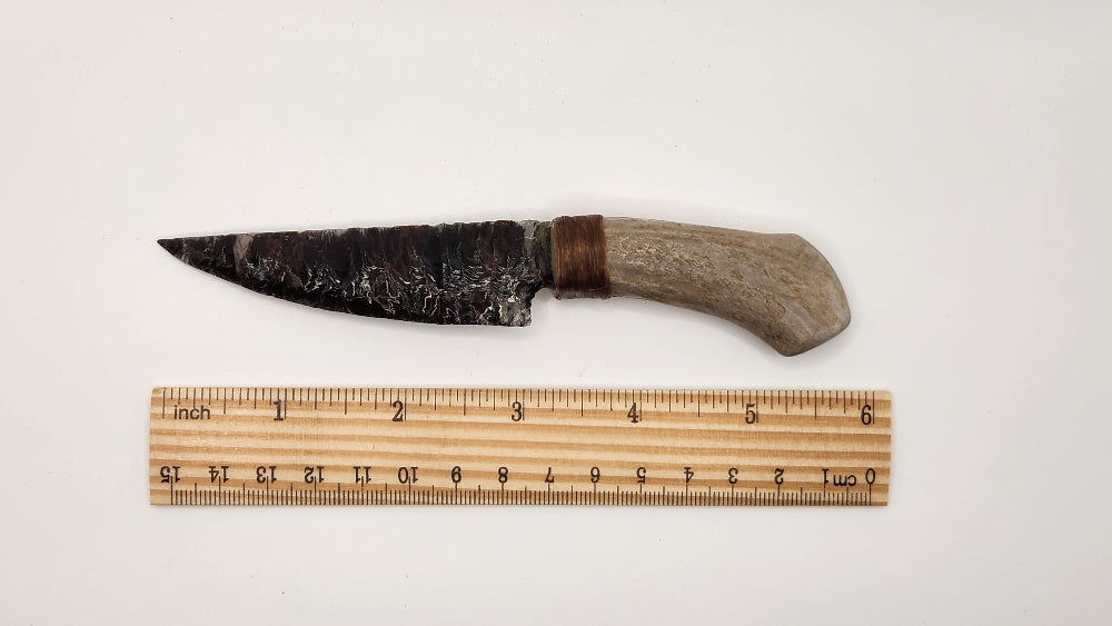 Transparent Obsidian Stone Knife +Deer Antler