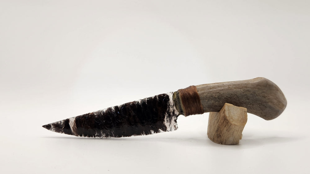 Transparent Obsidian Stone Knife +Deer Antler