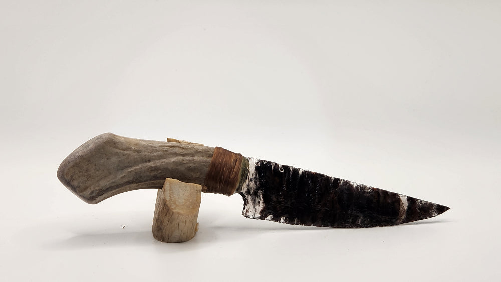 Transparent Obsidian Stone Knife +Deer Antler