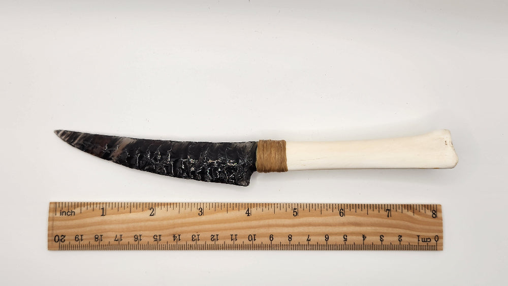 Black Transparent Obsidian Stone Knife + Animal Bone
