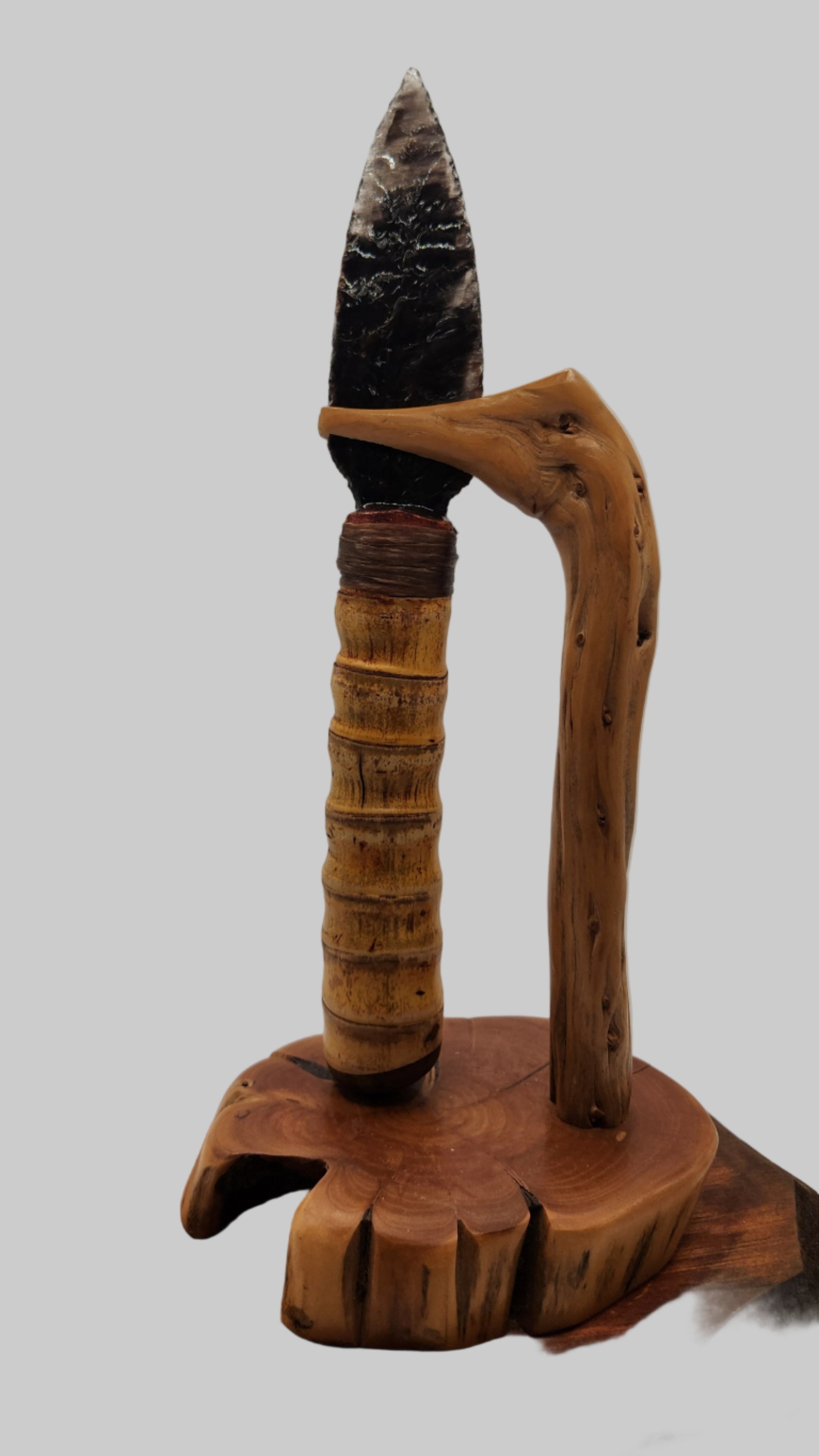 Black Transparent Obsidian Stone Knife +Bamboo