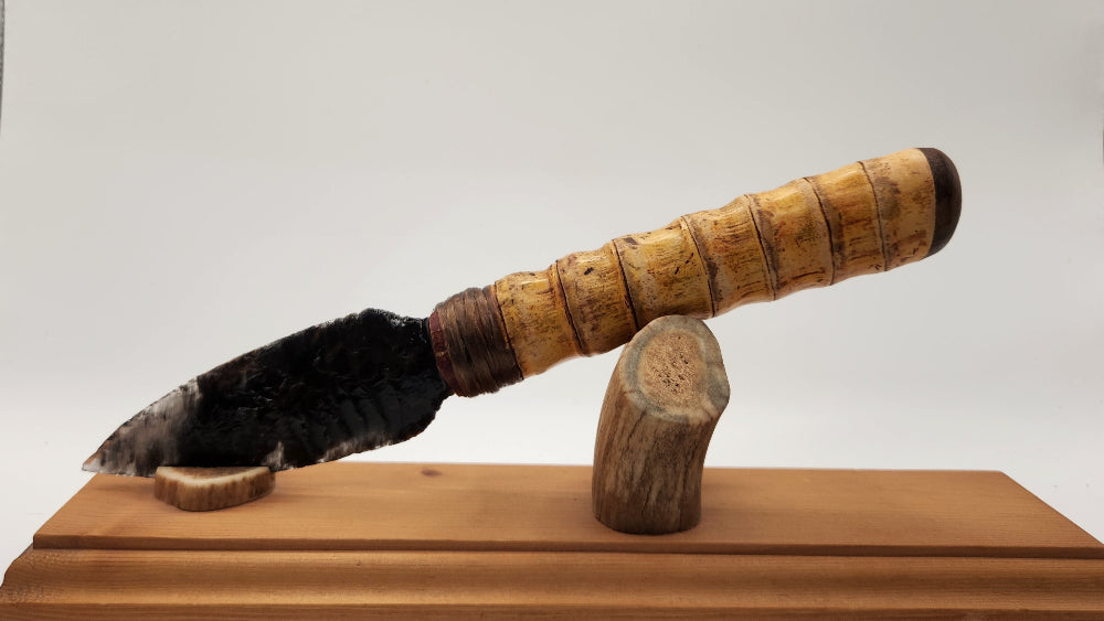 Black Transparent Obsidian Stone Knife +Bamboo