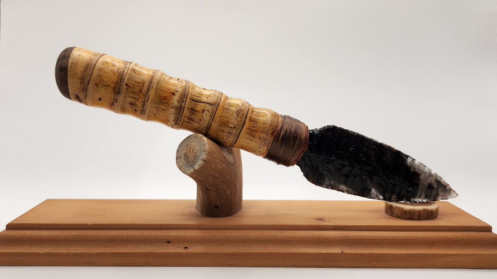 Black Transparent Obsidian Stone Knife +Bamboo