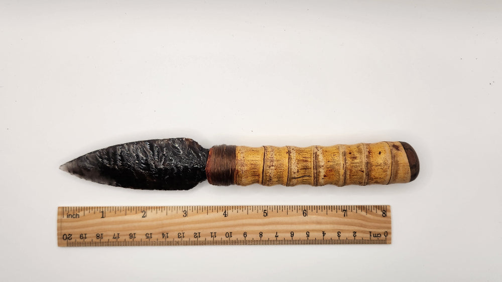 Black Transparent Obsidian Stone Knife +Bamboo
