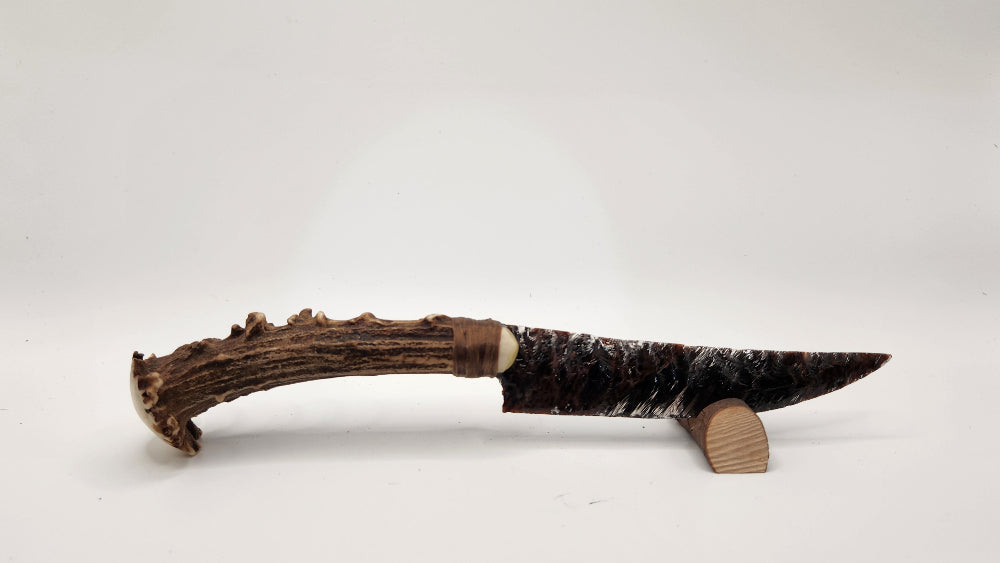 Tri color Obsidian Stone Knife +Deer Antler