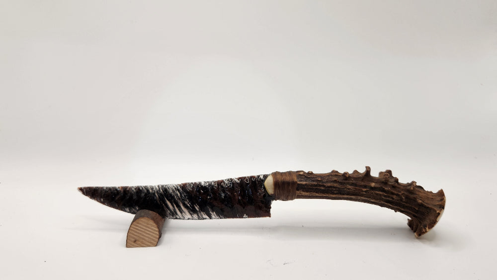 Tri color Obsidian Stone Knife +Deer Antler