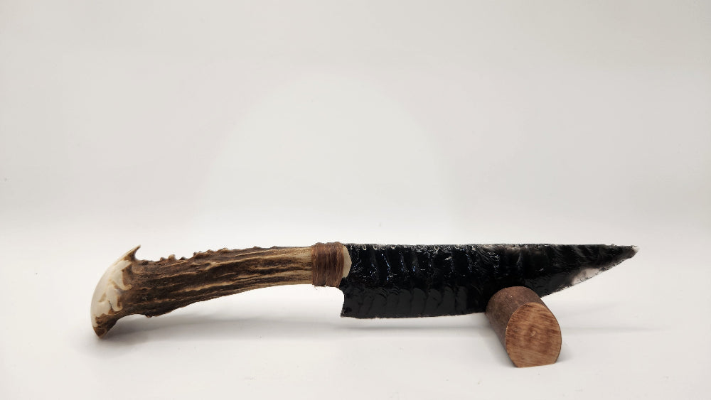 Black Obsidian Stone Knife +Deer Antler