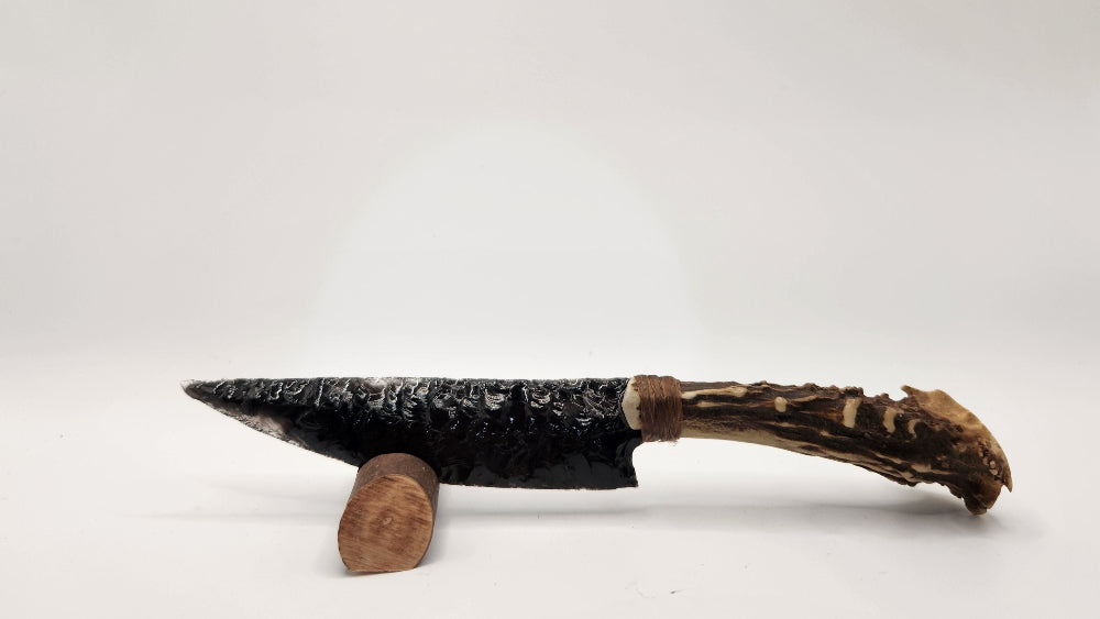 Black Obsidian Stone Knife +Deer Antler
