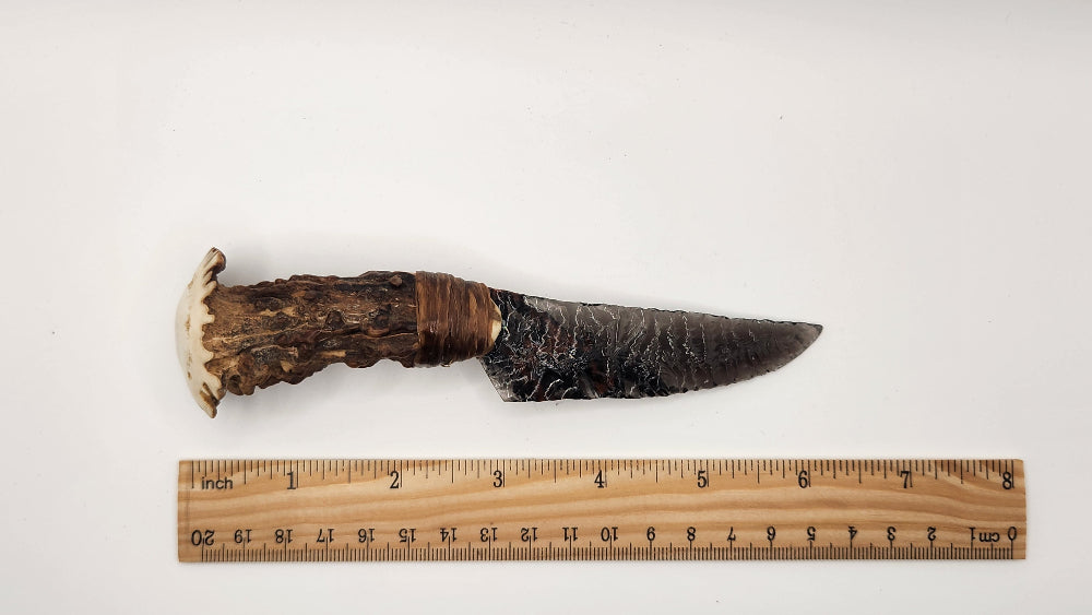 Transparent Obsidian Stone Knife +Deer Antler