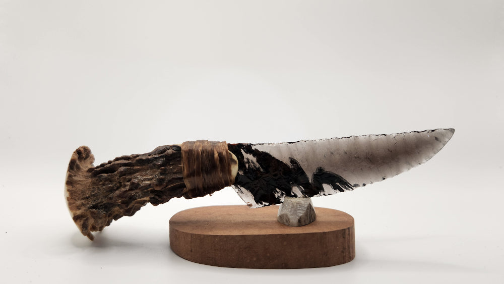 Transparent Obsidian Stone Knife +Deer Antler