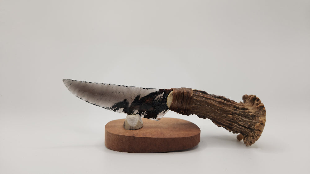 Transparent Obsidian Stone Knife +Deer Antler