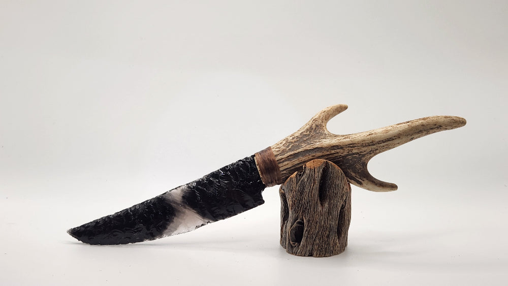 Transparent Obsidian Stone Knife +Deer Antler