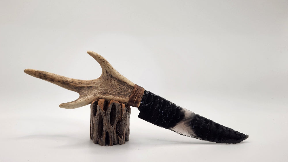 Transparent Obsidian Stone Knife +Deer Antler