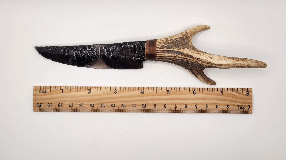 Transparent Obsidian Stone Knife +Deer Antler